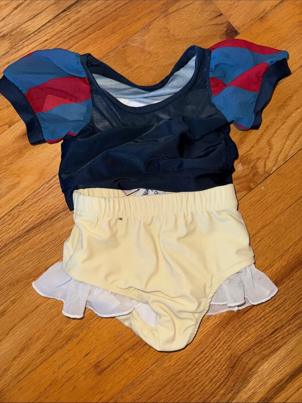 Girls Navy Top & Cream Ruffle Swim Bikini Set